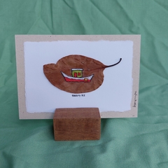 Cartão Folha Bordada em base de madeira N2