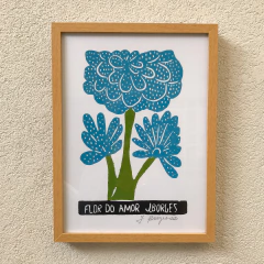 Quadro Xilogravura Flor do Amor Azul J. Borges