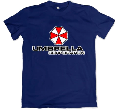 Remera videojuegos resident evil umbrella corps azul marino