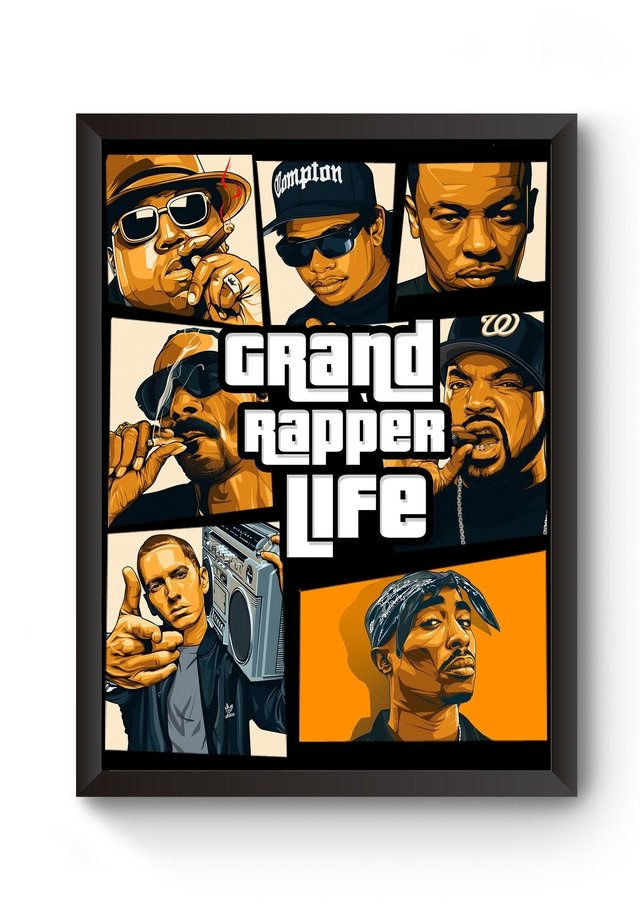 Grand Raper Life Quadro Rap Grand Rapper Life Poster Moldurado - Fanarte