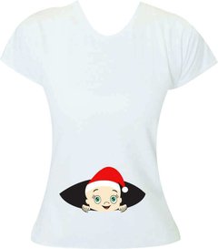 T-Shirt gestante Bebê espiando com gorro de Papai Noel - Menina