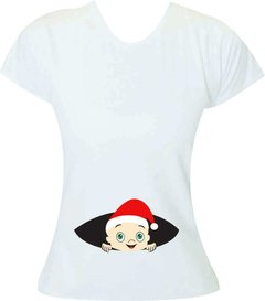 T-Shirt gestante Bebê espiando com gorro de Papai Noel - Menino