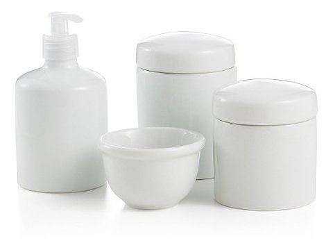 Kit Higiene Bebe Potes Molhadeira Porcelana Branca