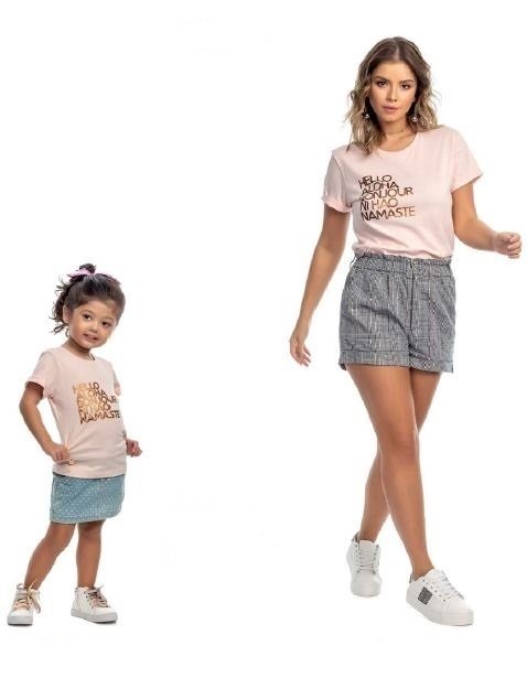 ROUPAS IGUAIS MÃE E FILHA BLUSA BÁSICA MANGA CURTA FEMININA MEIA MALHA