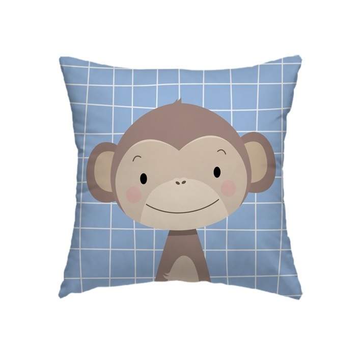 Capa de almofada infantil - Safari Grid - Macaco Azul