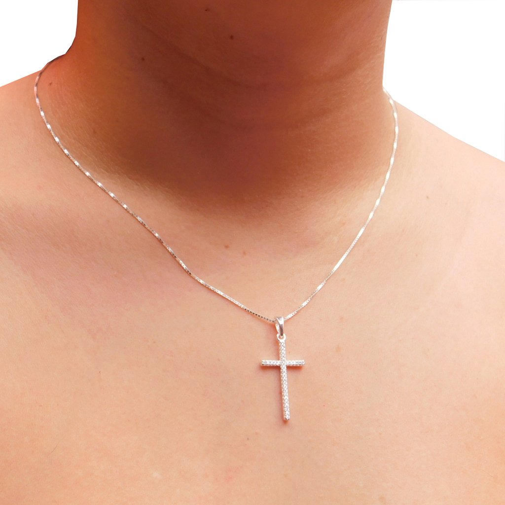 Corrente Colar Prata 925 + Pingente Crucifixo Feminino