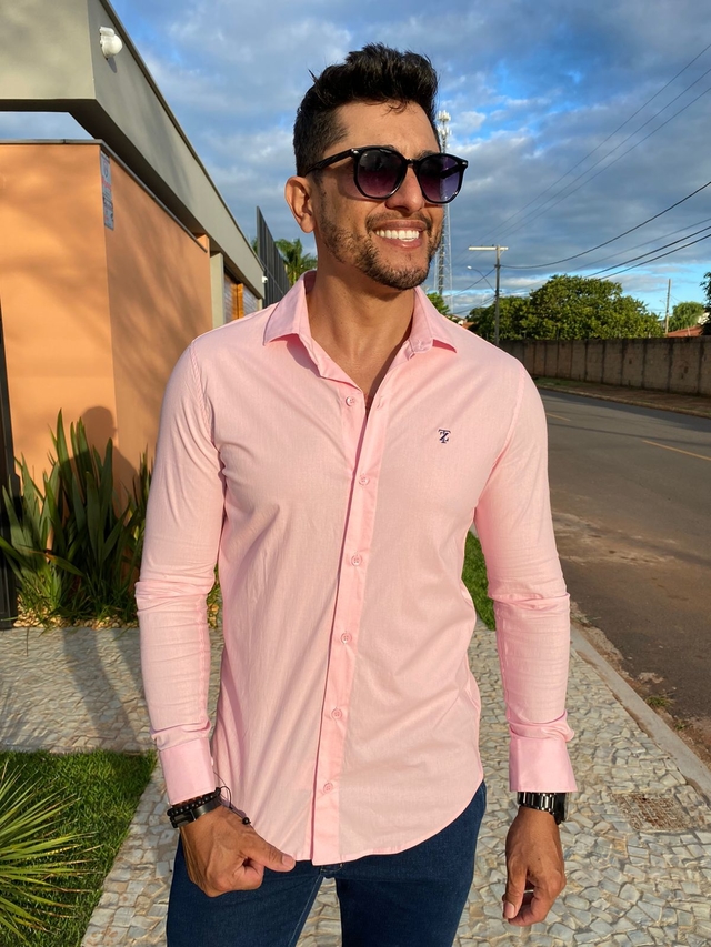 Camisa Social Slim Rosa Bebê - TZN - Kamarim Patos