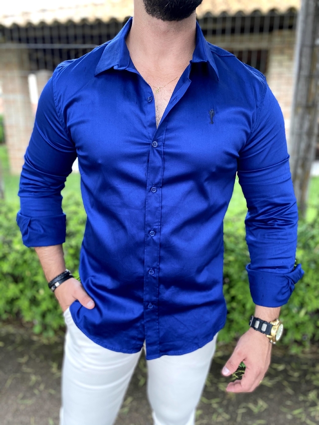 Camisa Social Slim Azul Royal - Zip Off - Kamarim Patos