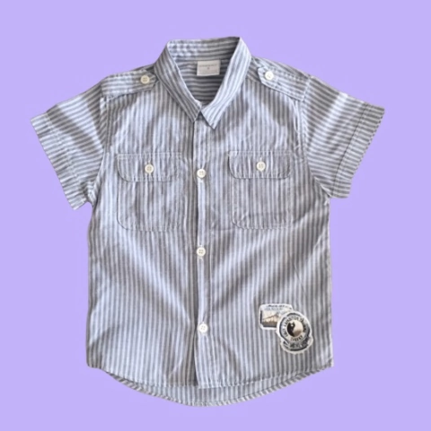 Camisa manga corta rayada gris y blanca con bolsillos Cheeky -2A