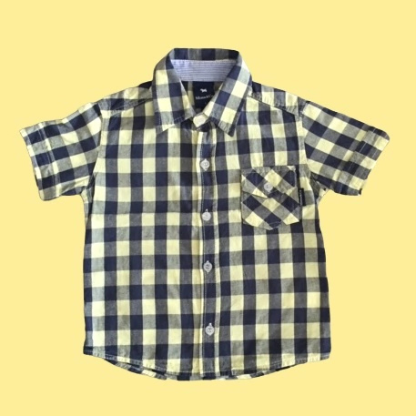 Camisa manga corta cuadrille amarillo y azul marino Mimo - 1A