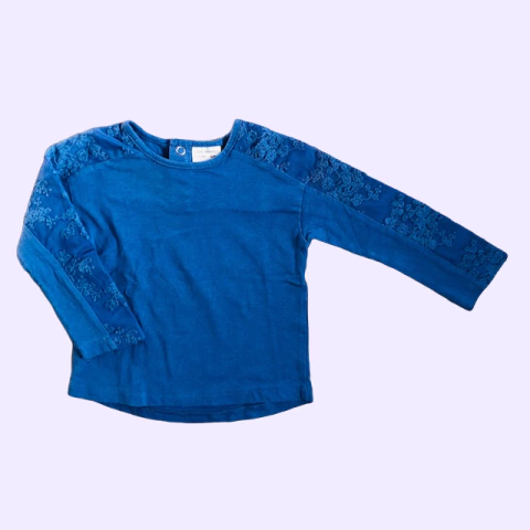 Remera manga larga de algodón azul Zara - 6-9M