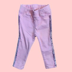 Pantalón de jean rosa con cintura elástica y vivo con brillos - 2A