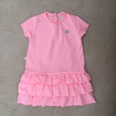 Vestido manga corta de algodón rosa fluo con volados Cheeky - XL