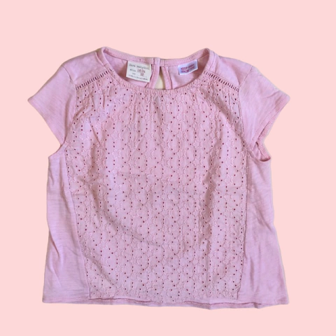 Remera manga corta de algodón y brodery rosa Zara - 18-24M
