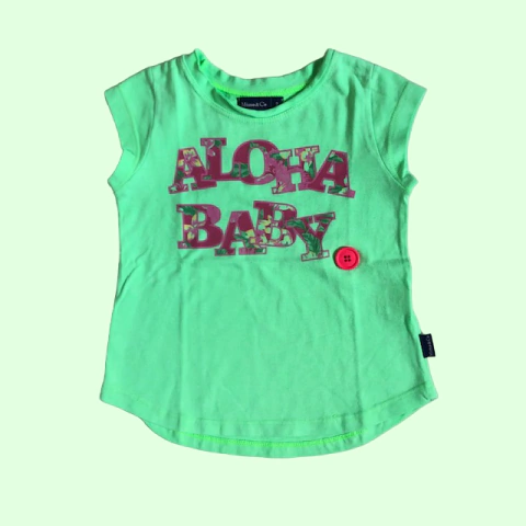 Remera manga corta estampada verde y rosa "Aloha Baby" Mimo - 2A