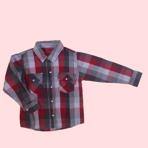 Camisa manga larga cuadrille gris y rojo Mimo - 3A