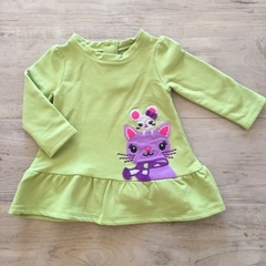 Buzo de algodón verde con gatito violeta Gymboree - 6-12M