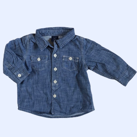 Camisa manga larga simil jean celeste con interior de algodón Gap - 6-12M