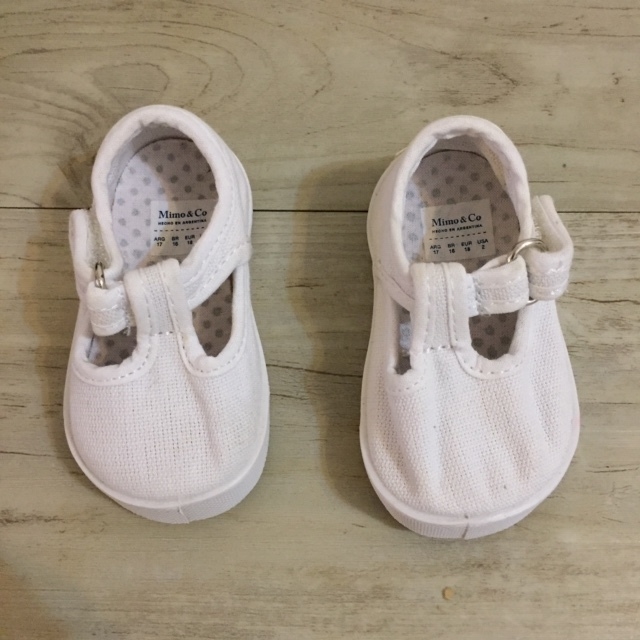Zapatos estilo guillermina de lona blanca con velcro Mimo - 17 (11 cm)