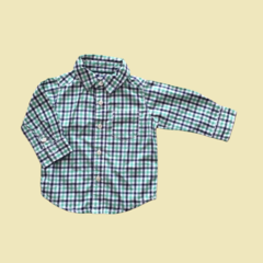 Camisa manga larga cuarille blanco, azul y verde Carter´s - 6M