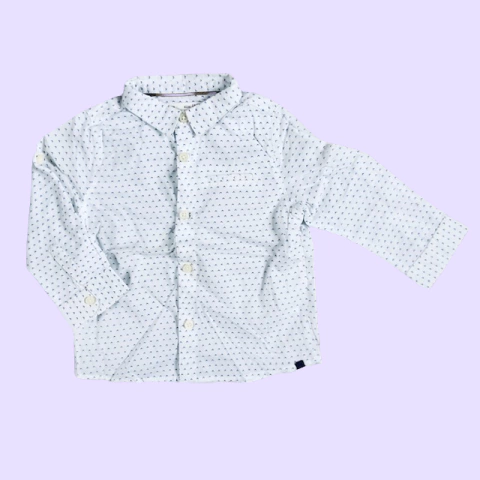 Camisa manga larga blanco con detalles en celeste Zara *NUEVO* - 12-18M