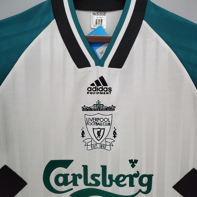 Camisa Retrô Liverpool Away 93/95 Torcedor Adidas Masculina - Branca, Verde  e Preto