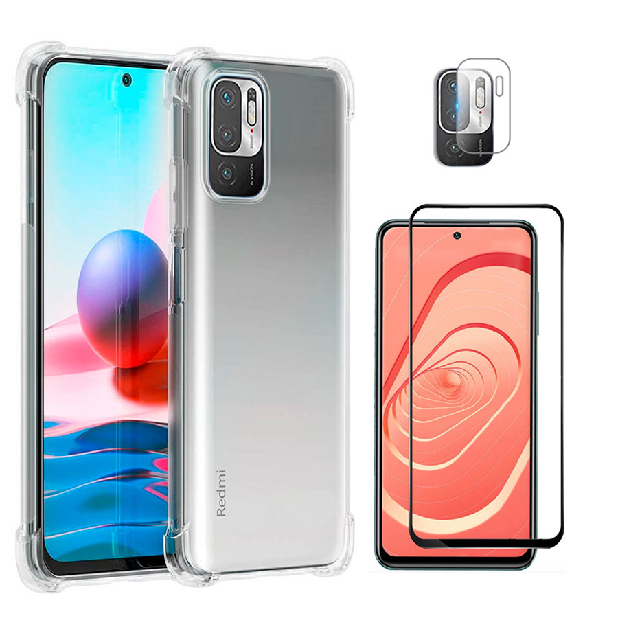 Kit Capa Anti Impacto Xiaomi Redmi Note 10 5G + Película 3d Vidro +  Película Câmera
