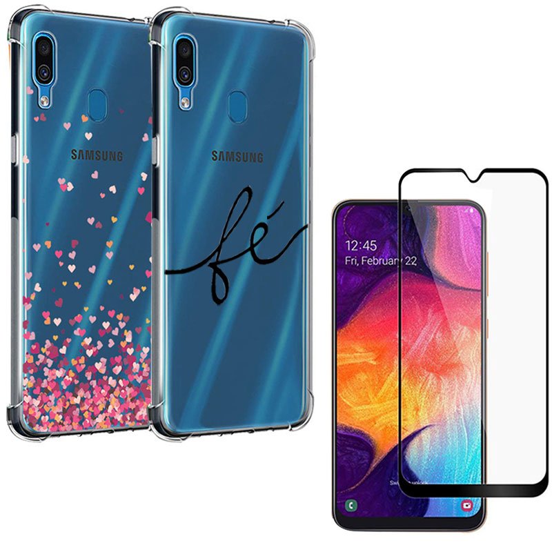 Capa Anti Shock Fé + Capa Corações + Película Vidro 3D Galaxy A30