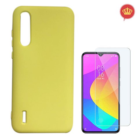 Capa Silicone Antiqueda Amarela Xiaomi Mi 9 Lite + Película de Gel