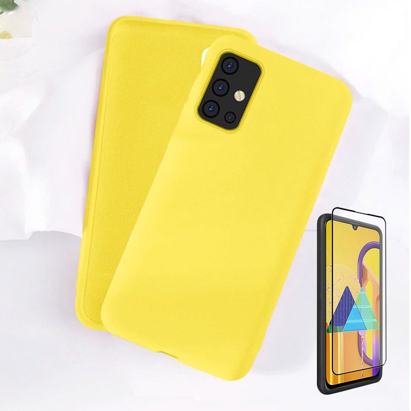 Capa Case Amarela Samsung Galaxy A51 Silicone Macio + Película Vidro 3D