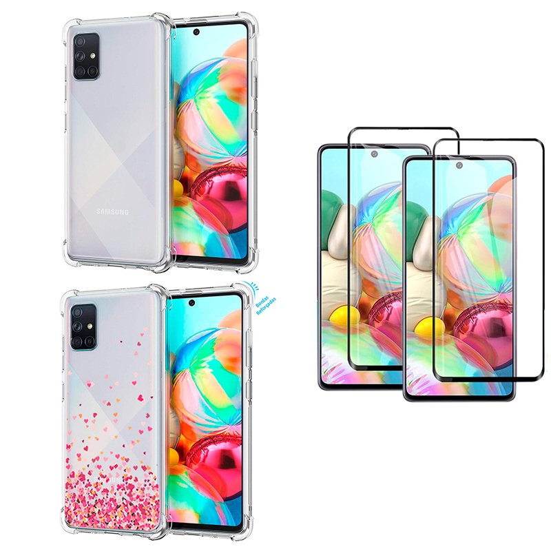 Capa Corações Galaxy A71 + Capa Antishock Transparente + 2x Películas 3D