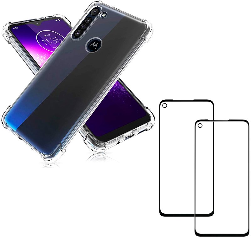 Capa Antiqueda Moto G8 Power + Película 3D Vidro 100% + Kit Aplicação