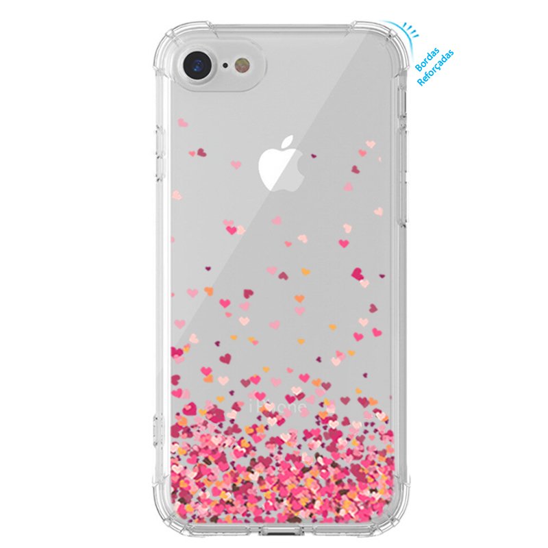 Capa Anti Queda Corações iPhone SE 2020 + Película 3D Vidro