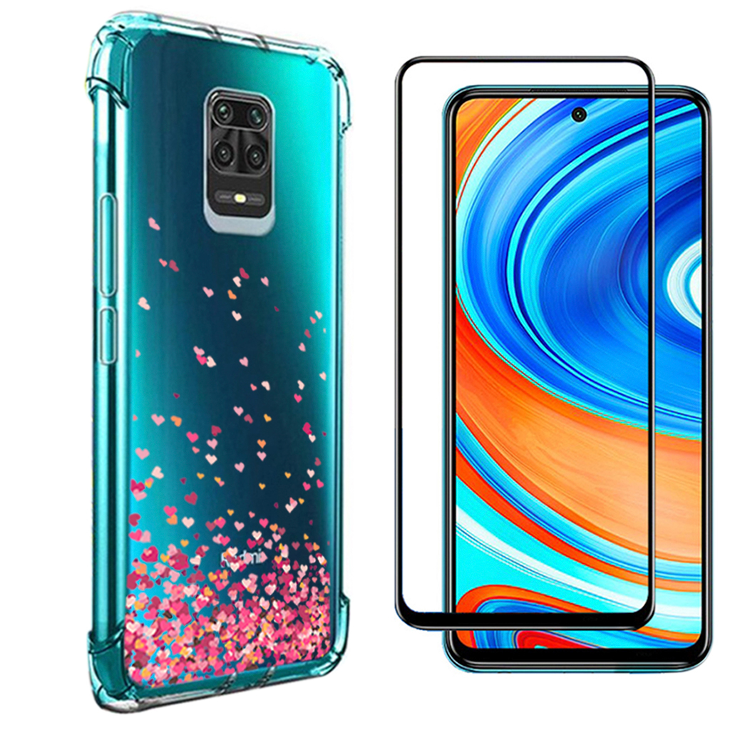 Capa Anti Queda Corações Xiaomi Redmi Note 9S + Película de Vidro 3D