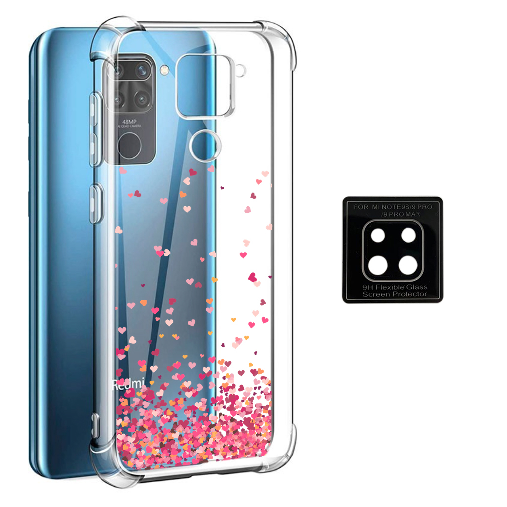 Capa Anti Shock Corações Heart Xiaomi Redmi Note 9 + Película Câmera Nano  Flexível