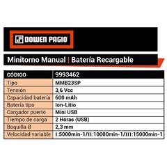 Mini Torno Dowen Pagio A Bateria (Para Cargador De Celular) 9993462 - 3.6 Volt - 32 Acc. Boq.2.3 Mm - comprar online