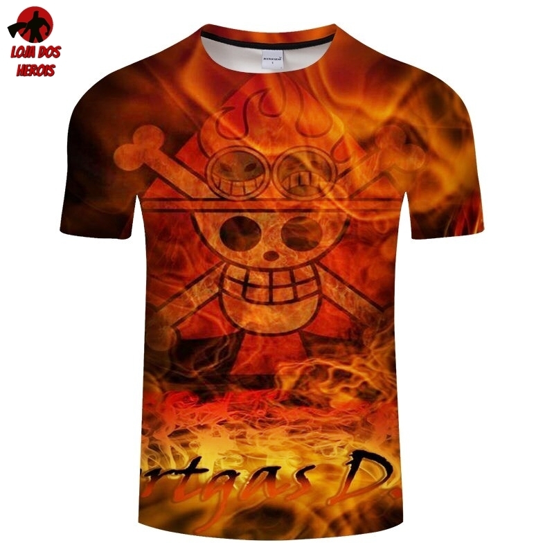 Camisa Camiseta Impressao 3d Full One Piece Anime Simbolo Ace