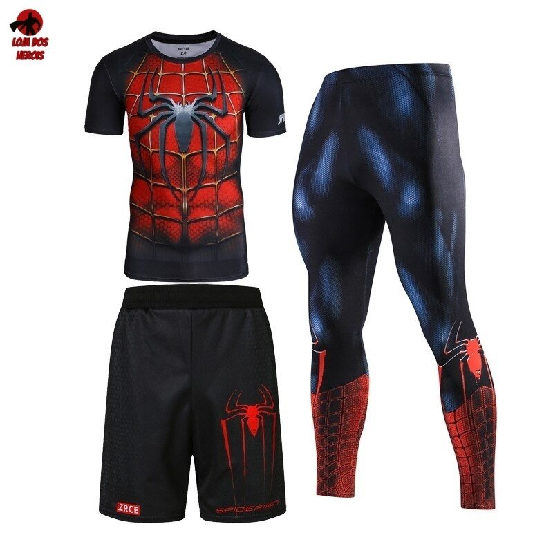 Conjunto Short Bermuda + Calça + Camisa Homem Aranha 3 Compressão