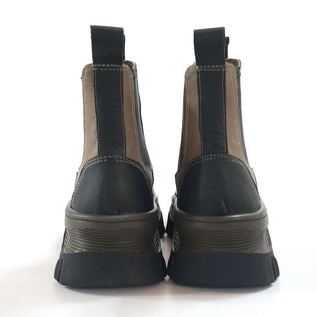 Botas Borcegos Plataforma Bitono Cuero Elastico Quica Caleta Tendencia