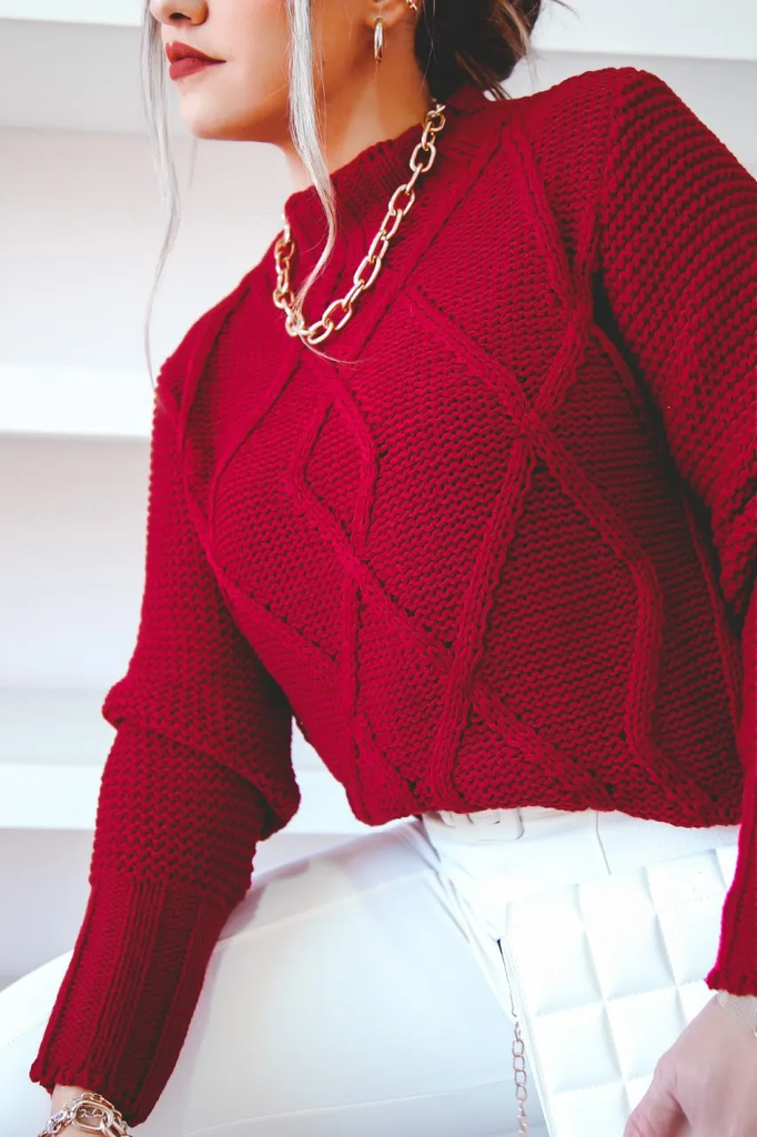 Tricot vermelho gola alta Clearance