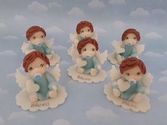 Souvenirs 10 Angelitos Bautismo Comunión Porcelana Fría - Nubecitas