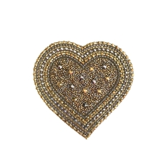 Aplique Coração Siena - Ouro Velho -bordado termocolante com pedrarias