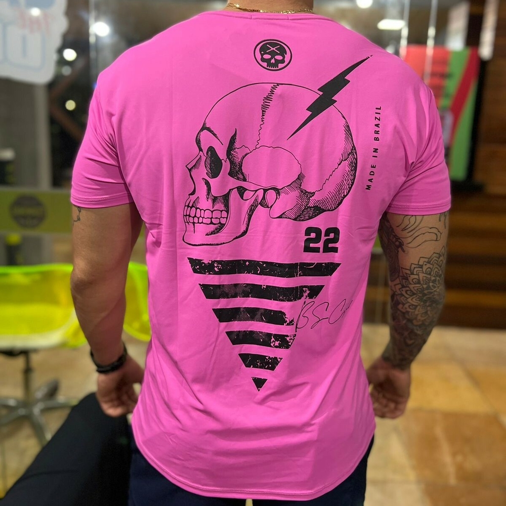 Camiseta Masculina Caveira Raio Bs Rosa - Crossthings