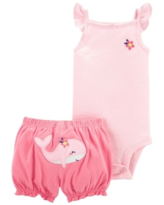 Carter's Set 2 piezas body musculosa + shorts - Ballena rosa