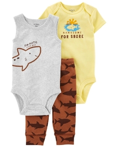 Carter's Set de 3 piezas: 2 Bodies + Pantalon - Shark