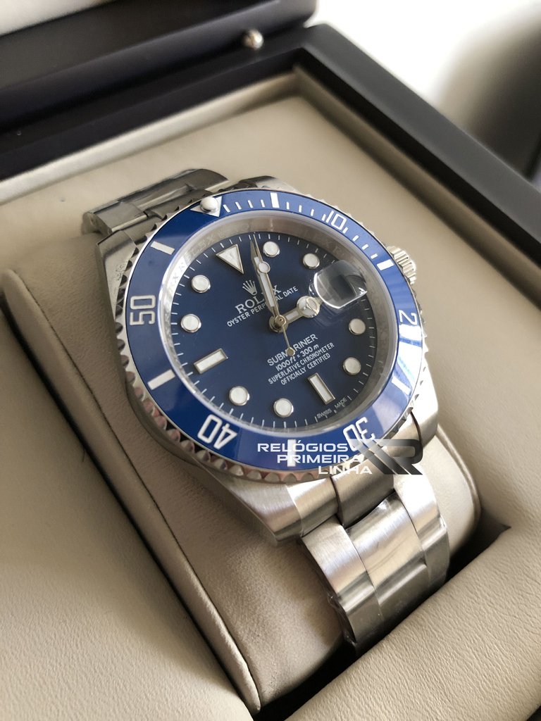rolex prata e azul