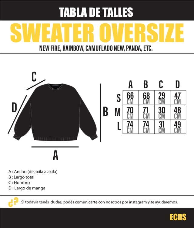 Tabla medidas Sweaters OVERSIZED El club del sweater Tabla medidas Sweaters OVERSIZED El club del sweater