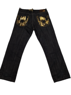 Pantalon Jeans Ancho Importado Bordado Vintage Dorado - comprar online