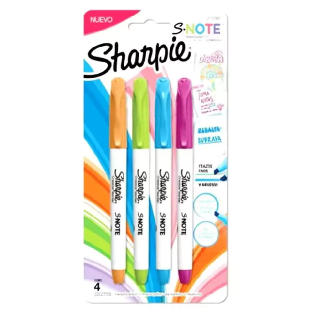 Cuaderno Escolar Tapa Dura + Marcadores Sharpie S-Note Punta Cincel 4  Colores
