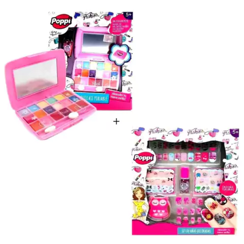 Set de Maquillaje Portable Make Up + Set de Uñas Decoradas Fashion Poppi